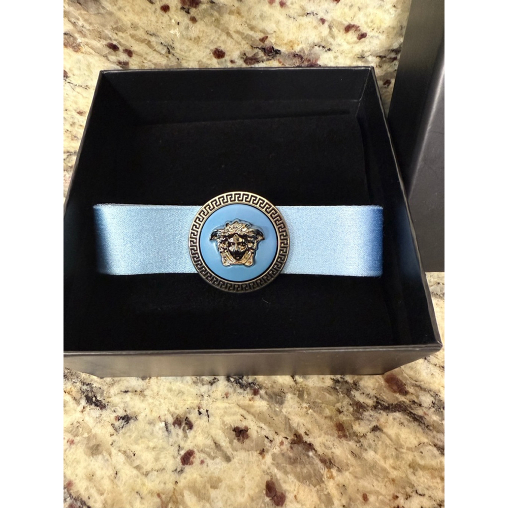 Versace Light Blue & Silver Medusa Ribbon Hair Clip NWOT - Picture 4 of 4